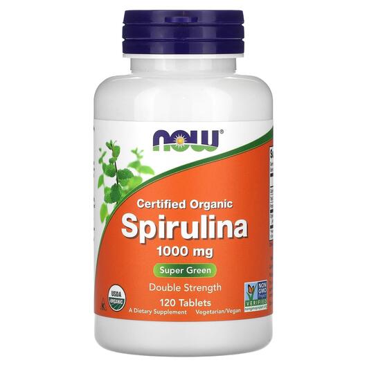 Основне фото товара NOW, Certified Organic Spirulina, Спіруліна 1000 мг, 120 таблеток