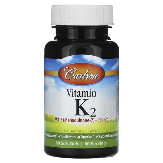 Основне фото товара Carlson, Vitamin K2 90 mcg, Вітамін K2, 60 капсул