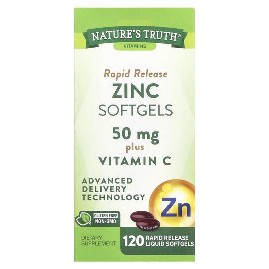 Основне фото товара Rapid Release Zinc Softgels, Цинк 50 мг, 120 капсул