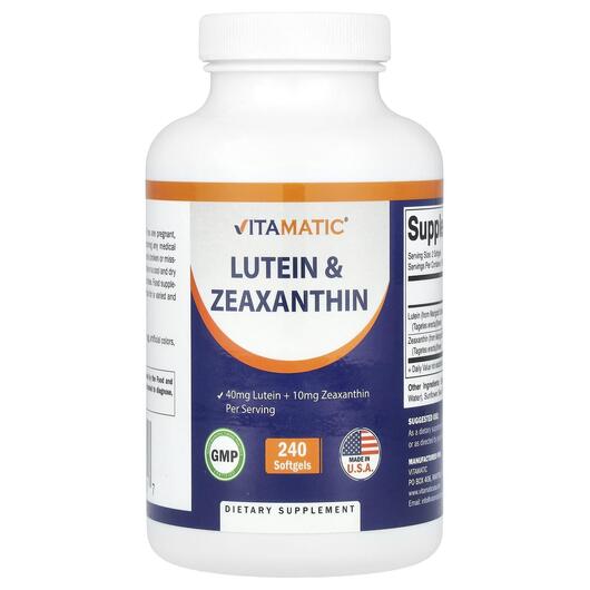 Основне фото товара Vitamatic, Lutein & Zeaxanthin, Лютеїн, 240 капсул