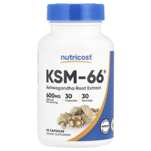 Основне фото товара Nutricost, KSM-66 600 mg, Ашваганда, 30 капсул