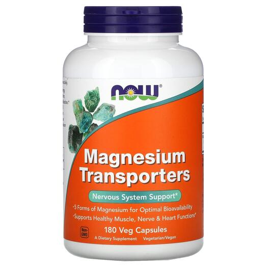 Основне фото товара NOW, Magnesium Transporters, Магній, 180 капсул