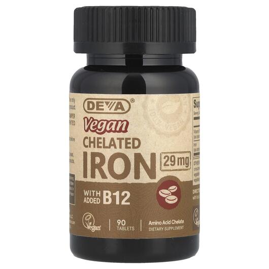 Основне фото товара Deva, Vegan Chelated Iron 29 mg, Веганське Залізо, 90 таблеток