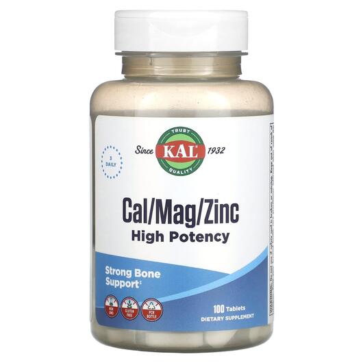 Основне фото товара KAL, Cal/Mag/Zinc High Potency, Цинк, 100 таблеток