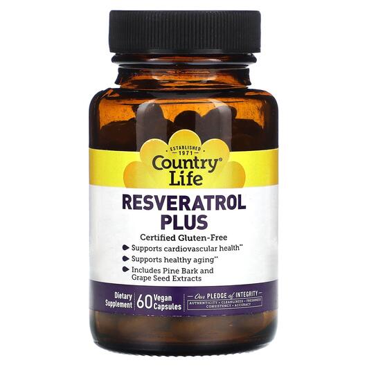Основне фото товара Country Life, Resveratrol Plus, Ресвератрол Плюс, 60 капсул