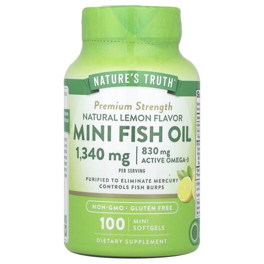 Основне фото товара Mini Fish Oil Premium Strength Lemon 650, Омега 3, 100 Mini Softg