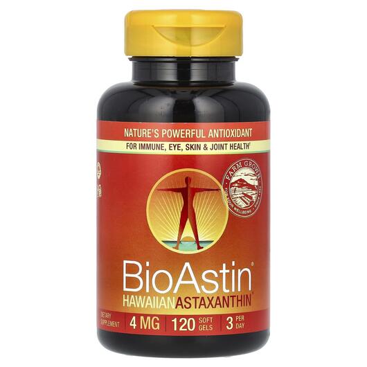 Основне фото товара BioAstin Hawaiian Astaxanthin 4 mg, Астаксантин, 120 капсул