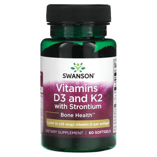 Основне фото товара Vitamins D3 and K2 with Strontium 1000 IU, Вітаміни D3 K2, 60 кап