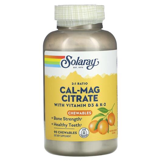 Основне фото товара Solaray, Cal-Mag Citrate Chewables, Кальцій Магний, 90 конфет
