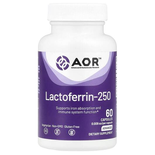 Основне фото товара AOR, Lactoferrin 250 mg, Лактоферрин, 60 капсул