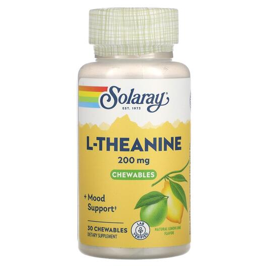 Основне фото товара Solaray, L-Theanine 200 mg Chewables, L-Теанін, 30 таблеток