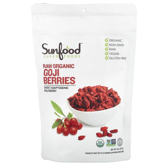 Основне фото товара Sunfood, Raw Organic Goji Berries, Ягоди Годжі, 227 г