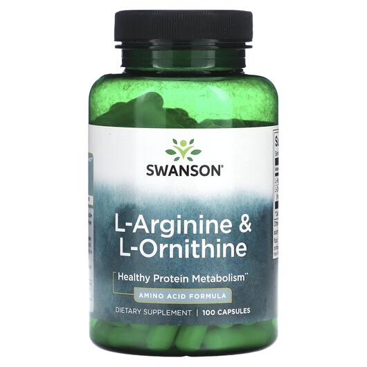 Основне фото товара Swanson, L-Arginine & L-Ornithine, L-Аргінін, 100 капсул