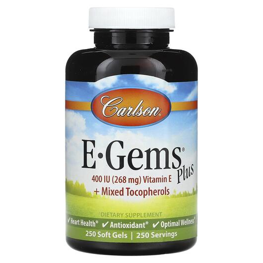Основне фото товара E-Gems Plus 400 IU 268 mg, Вітамін E Токофероли, 250 капсул