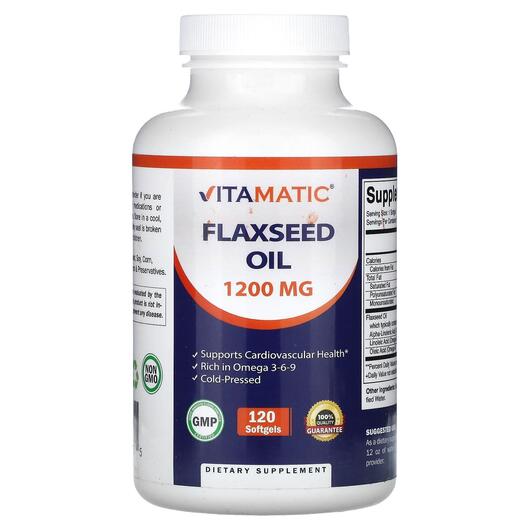 Основне фото товара Vitamatic, Flaxseed Oil 1200 mg, Лляна олія, 120 капсул
