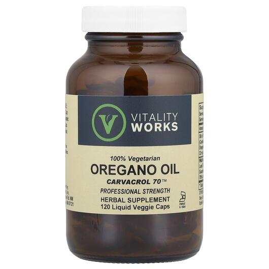 Основне фото товара Vitality Works, Oregano Oil Carvacrol, Олія орегано, 120 капсул