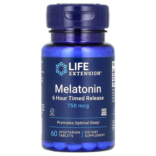 Основне фото товара Melatonin 6 Hour Timed Release, Мелатонін 750 мкг, 60 таблеток