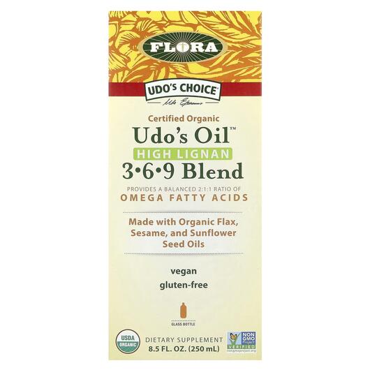 Основне фото товара Flora, Udo's Oil 3-6-9 Blend, Омега 3 6 9, 250 мл