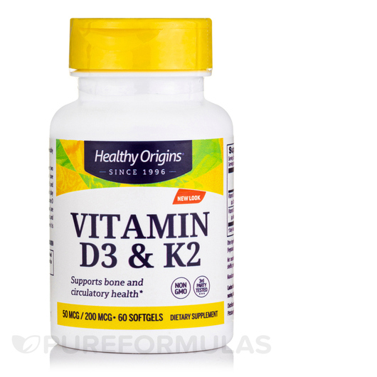 Основне фото товара Vitamin D3 & K2 50 mcg / 20 mcg, Вітаміни D3 K2, 60 капсул