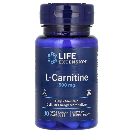 Основне фото товара Life Extension, L-Carnitine 500 mg, L-Карнітин 500 мг, 30 капсул