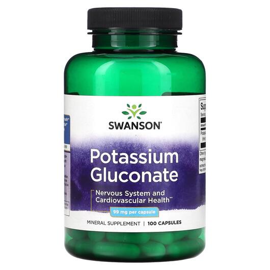 Основне фото товара Swanson, Potassium Gluconate 99 mg, Калій, 100 капсул