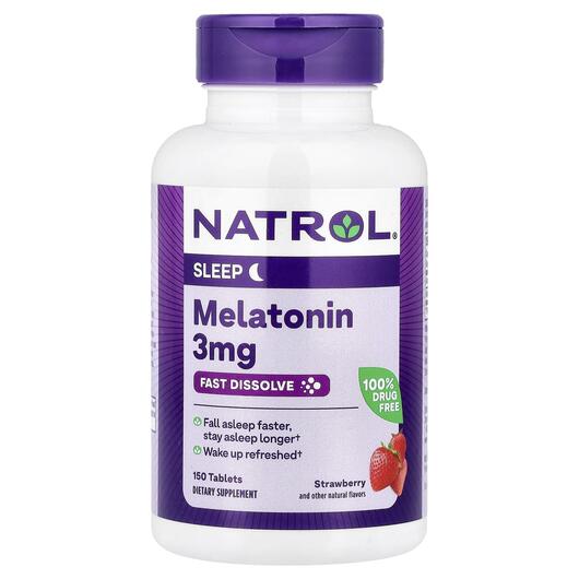 Основне фото товара Melatonin Fast Dissolve Strawberry 3 mg, Мелатонін, 150 таблеток