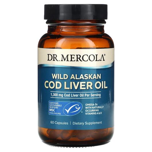 Основне фото товара Wild Alaskan Cod Liver Oil 1300 mg, Олія печінки тріски, 60 капсу