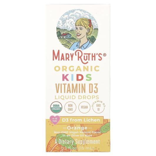 Основне фото товара Organic Kids Vitamin D3 Liquid Drops, Вітамін D3 Холекальциферол,