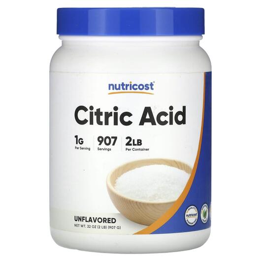 Основне фото товара Nutricost, Citric Acid Unflavored, Лимонна кислота, 907 г