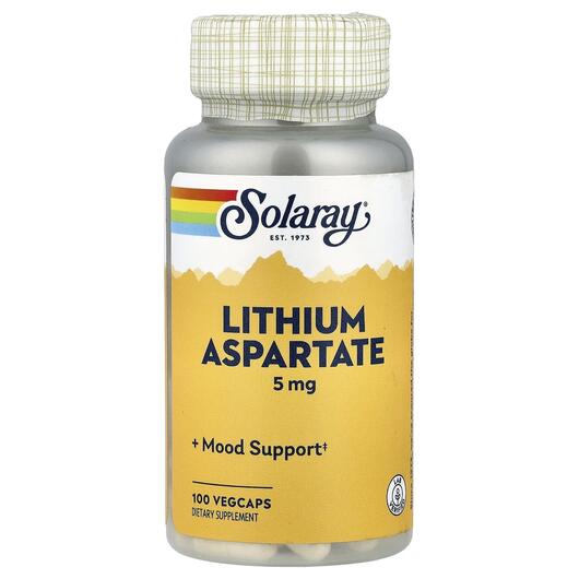 Основне фото товара Solaray, Lithium Aspartate 5 mg, Літій, 100 Vegcaps