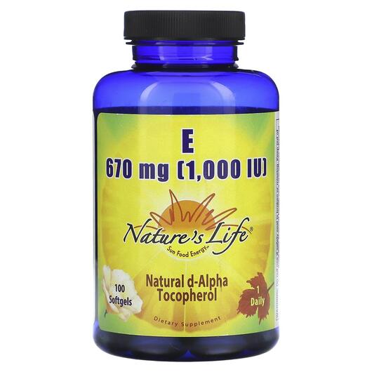 Основне фото товара Vitamin E 670 mg 1000 IU, Вітамін E Токофероли, 100 капсул