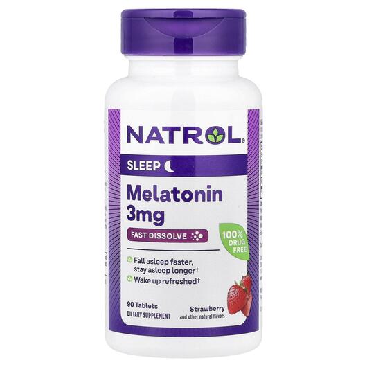 Основне фото товара Melatonin Fast Dissolve Strawberry Flavor 3, Мелатонін, 90 таблет