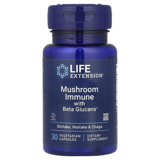 Основне фото товара Life Extension, Mushroom Immune, Гриби Бета-глюкани, 30 капсул