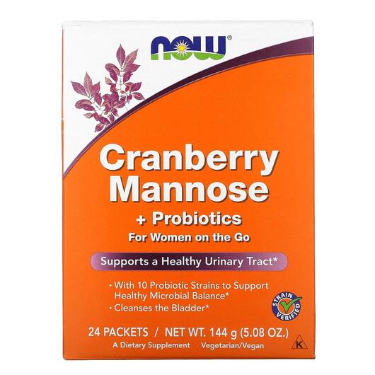 Основне фото товара NOW, Cranberry Mannose + Probiotics, Журавлина, 6 g Each