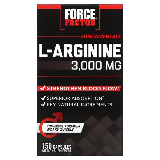 Основне фото товара Force Factor, L-Arginine 600 mg, L-Аргінін, 150 капсул