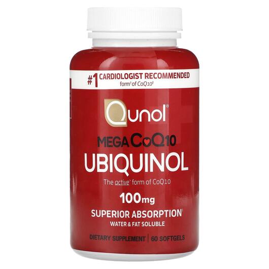 Основне фото товара Qunol, Mega Ubiquinol CoQ10 100 mg, Мега Убіхінол, 60 капсул
