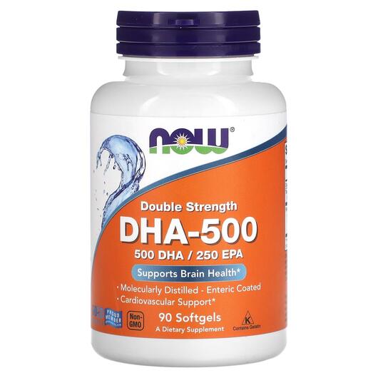 Основне фото товара NOW, DHA-500 Fish Oil Double Strength, ДГК, 90 капсул