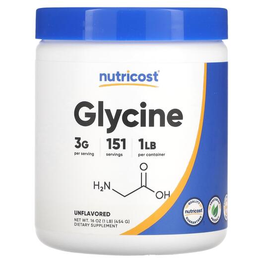 Основне фото товара Nutricost, Glycine Unflavored, L-Гліцин, 454 г