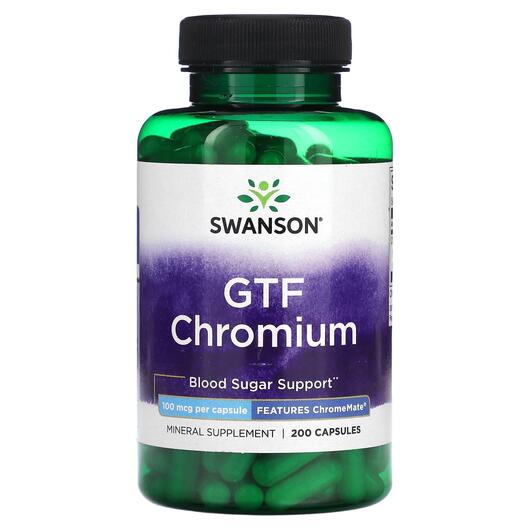 Основне фото товара Swanson, GTF Chromium 100 mcg, Хром, 200 капсул
