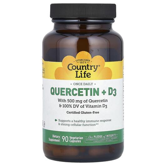 Основне фото товара Country Life, Quercetin + D3, Кверцетин + D3, 90 капсул