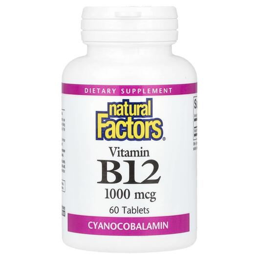 Основне фото товара Natural Factors, Vitamin B12 1000 mcg, Вітамін B12, 60 капсул