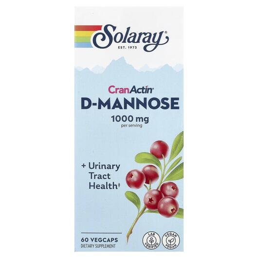 Основне фото товара Solaray, CranActin D-Mannose 1000 mg, Д-манноза, 60 капсул