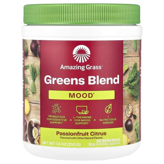 Основне фото товара Greens Blend Mood Passionfruit Citrus, Підтримка стресу, 210 г