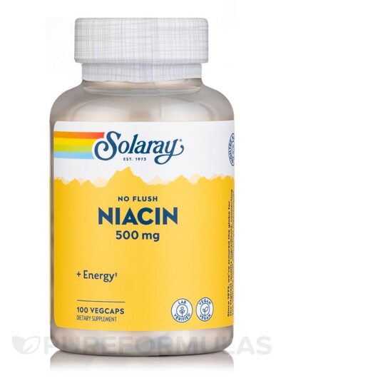 Основне фото товара Solaray, Niacin No Flush 500 mg, Вітамін B3 Ніацин, 100 капсул
