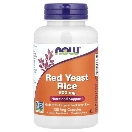 Основне фото товара NOW, Red Yeast Rice, Червоний дріжджовий Рис 600 мг, 120 капсул