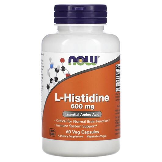 Основное фото товара NOW, L-Гистидин, L-Histidine 600 mg, 60 капсул
