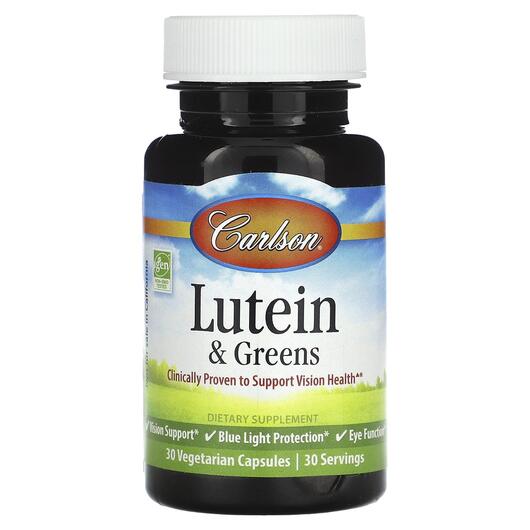 Основне фото товара Carlson, Lutein & Greens 20 mg, Лютеїн, 30 капсул