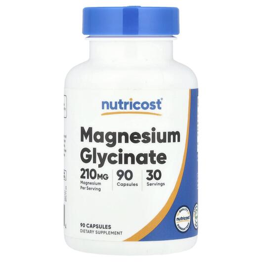 Основне фото товара Nutricost, Magnesium Glycinate 210 mg, Гліцинат магнію, 90 капсул