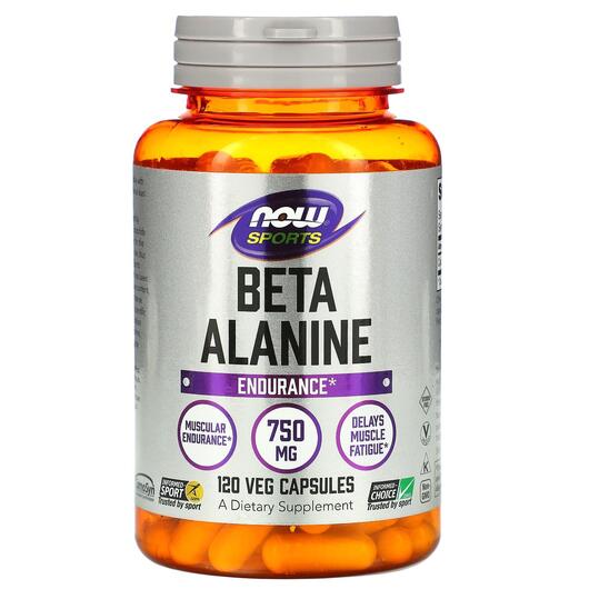 Основне фото товара NOW, Beta Alanine 750 mg, Спорт бета Аланин 750 мг, 120 капсул