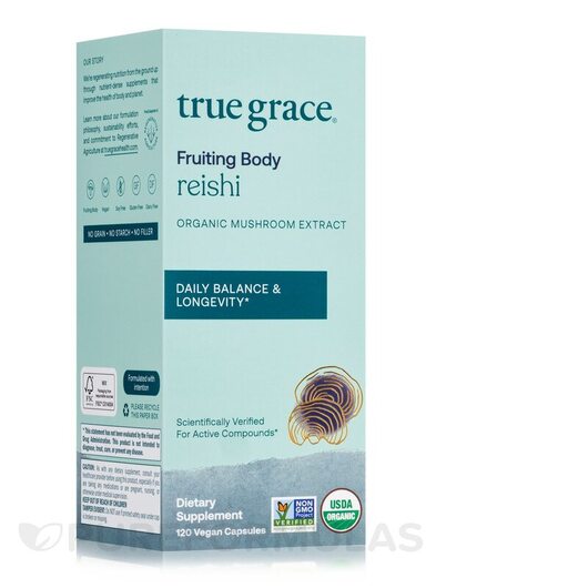 Основне фото товара True Grace, Organic Reishi, Гриби Рейші, 120 капсул